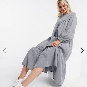 ASOS DESIGN plaid midi smock dress with pephem